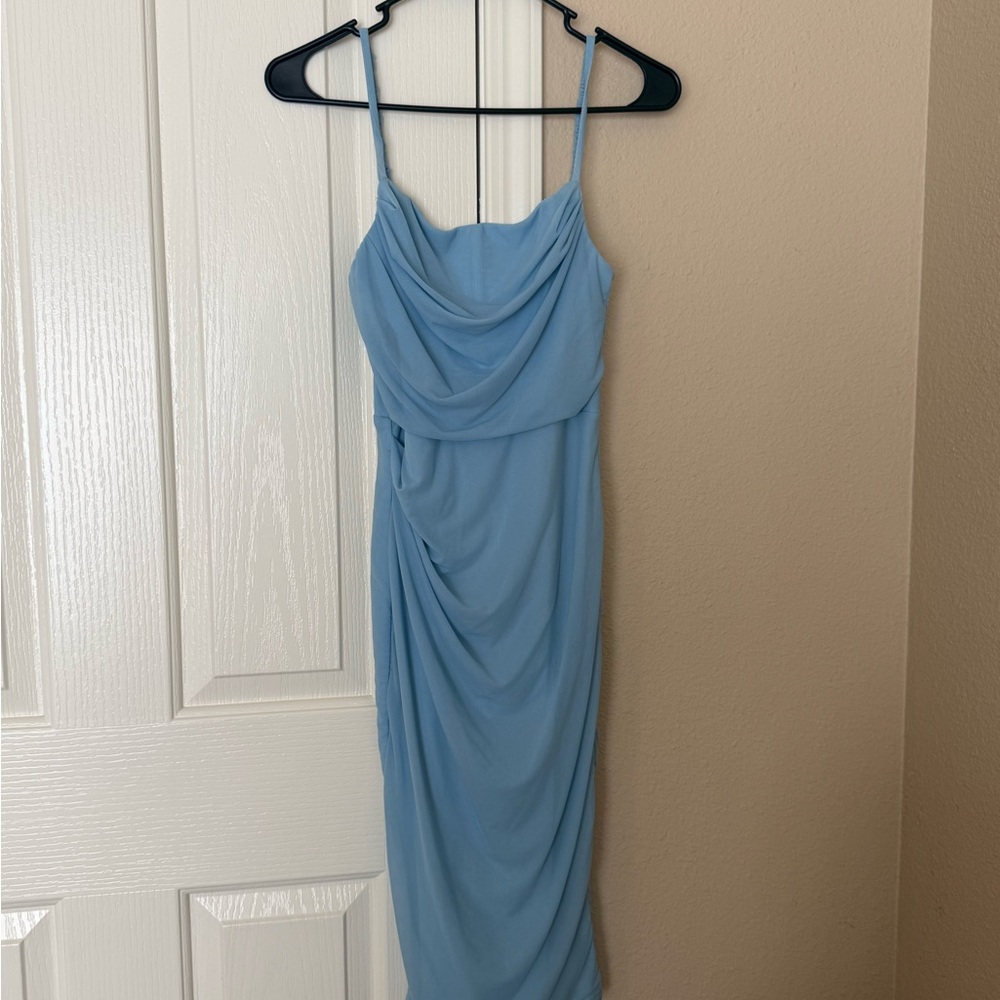 Amazon Light Blue Draped Midi Dress (worn once to a wedding)